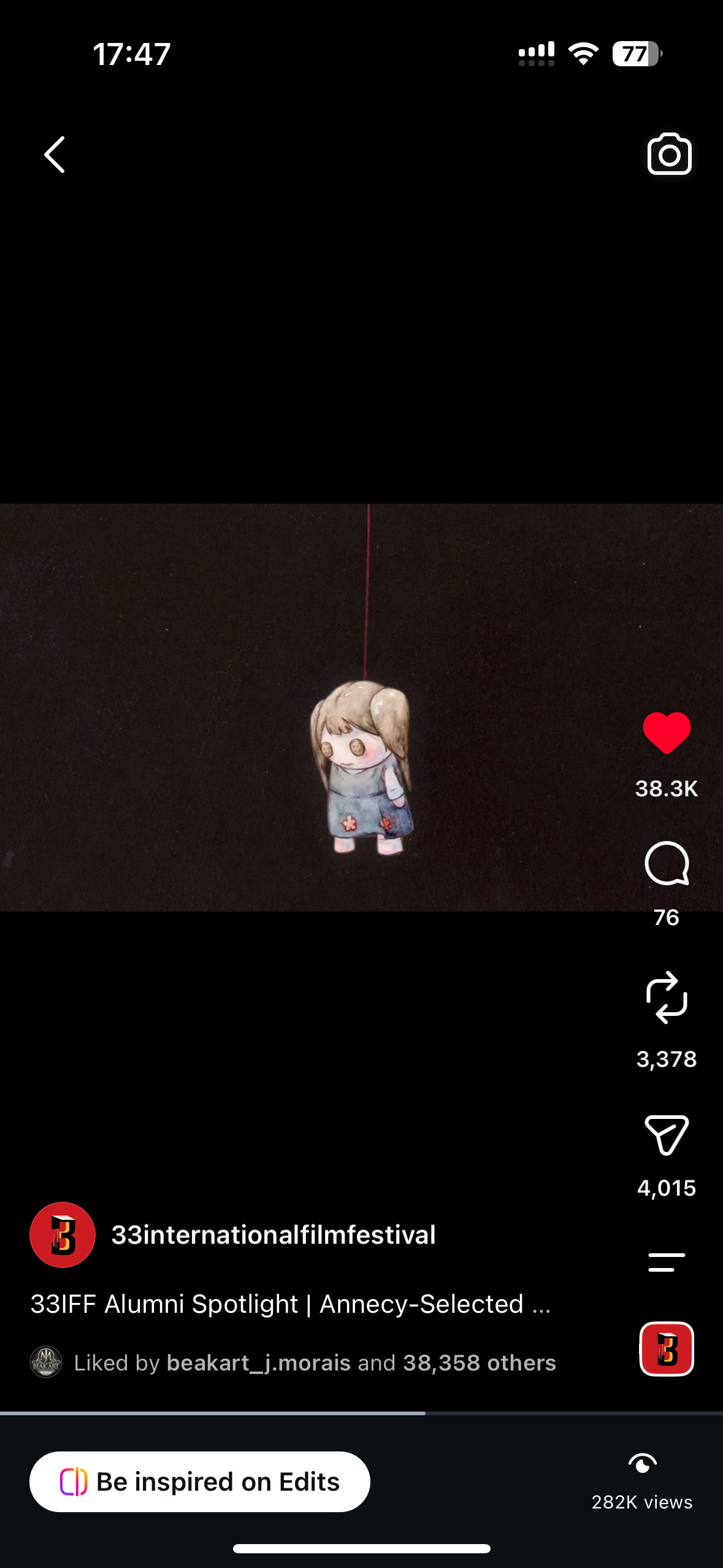 33IFF Instagram Hand trailer post with 38.3K likes